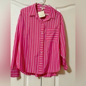Beachlunchlounge Pink and White Button-Up  Size XL